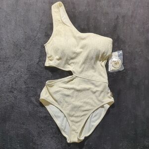 Michael Kors Ribbed One Shoulder Cutout One Piece Swimsuit